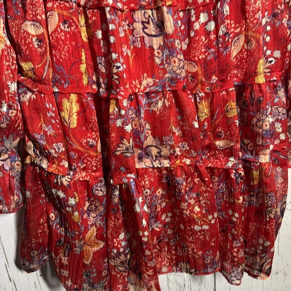 Free People Closer to The Heart Mini Ruffle Chiffon V Neck Dress Red Medium - Picture 5 of 7